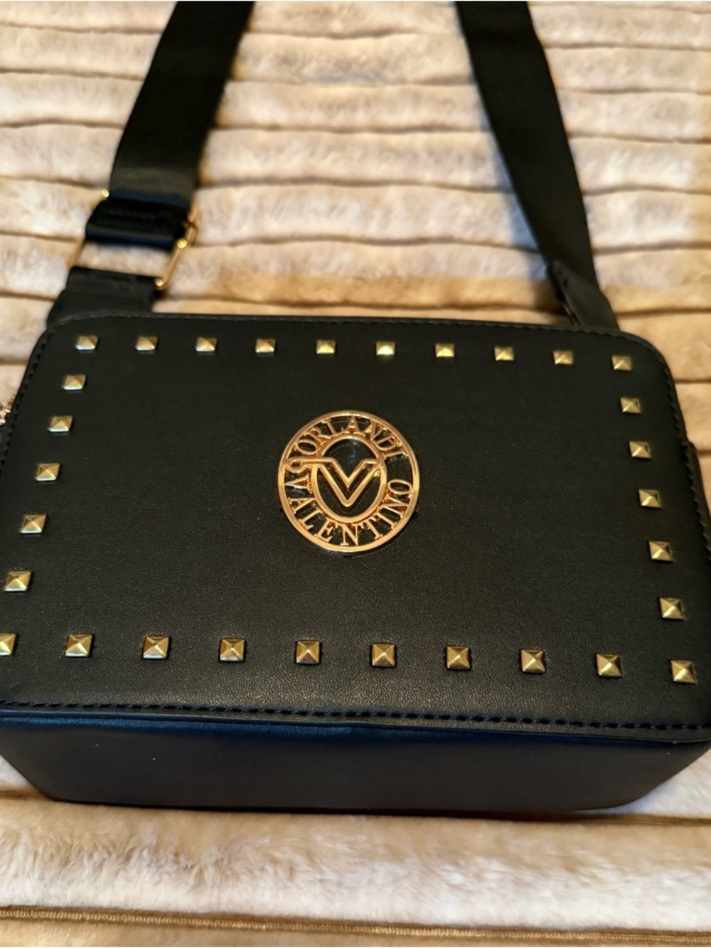 Valentino Orlandi Black Crossbody with Gold Hardware